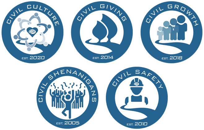 CultureGraphic CDI Committee Logos - Civil Culture, Civil Giving, Civil Growth, Civil Shenanigans, and Civil Safety