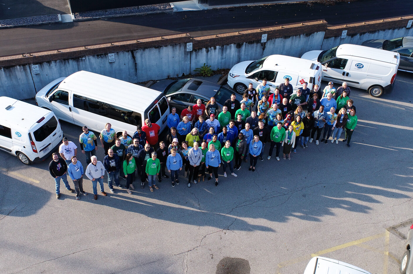 Overhead photo of team taken with a drone